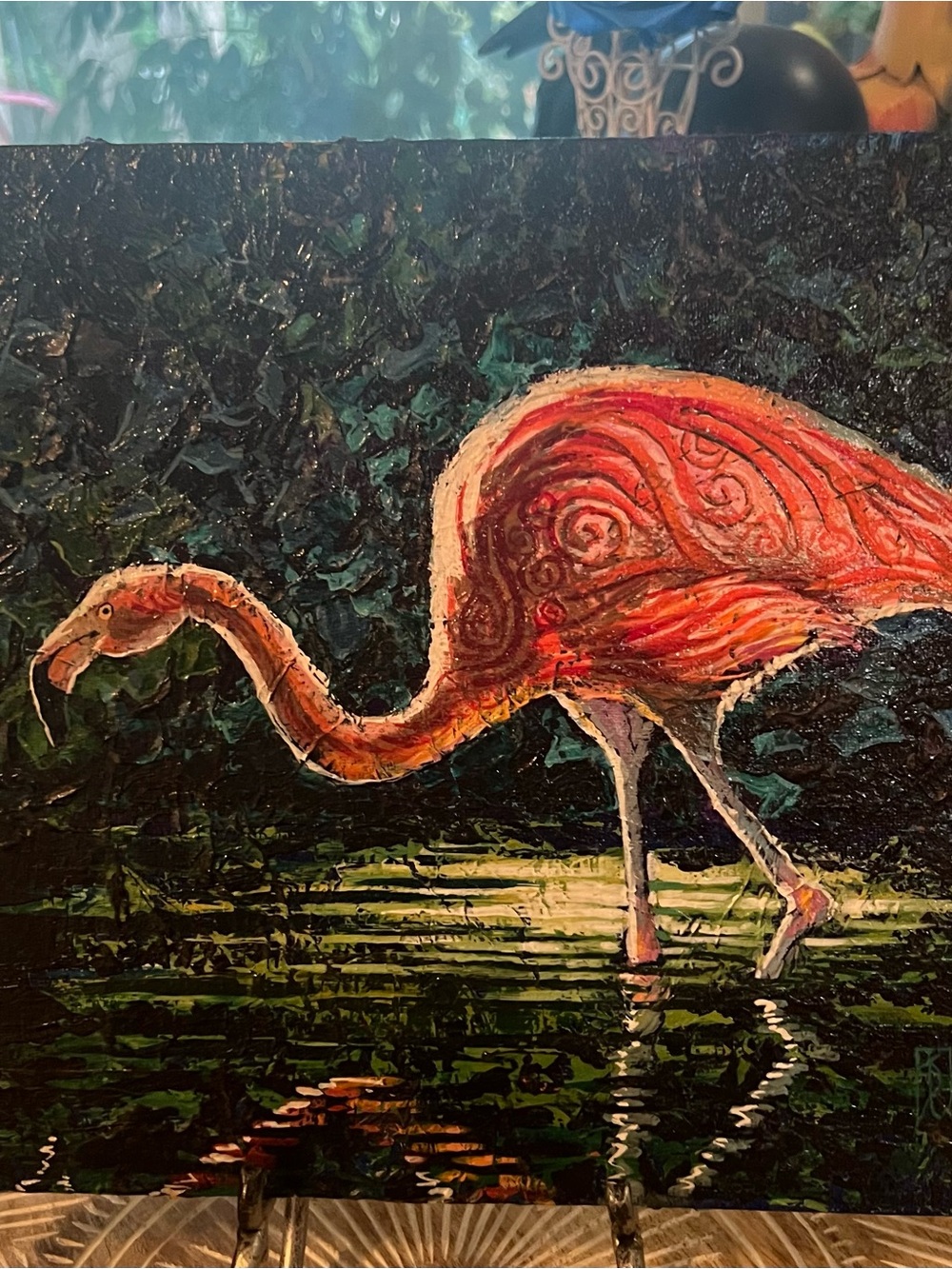 Hand-Painted Signed Pink Flamingo Canvas Art - Home Art